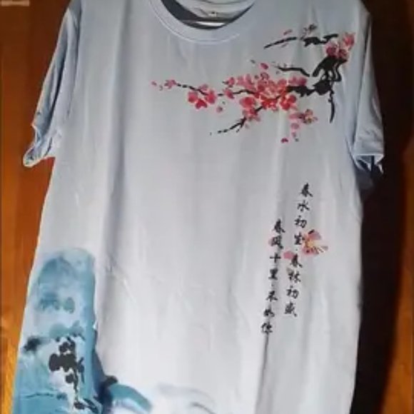 Men's Ink Landscape Print Trendy T-shirt, Crew Neck Short Sleeve Tops, Graphic T - Picture 1 of 3